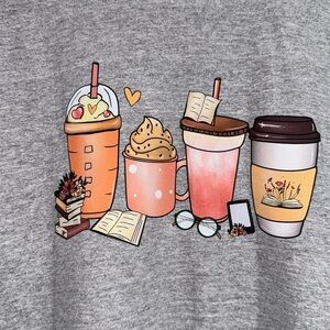 Book coffee shirt bookworm pumpkin spice fall autumn short sleeve medium NEW